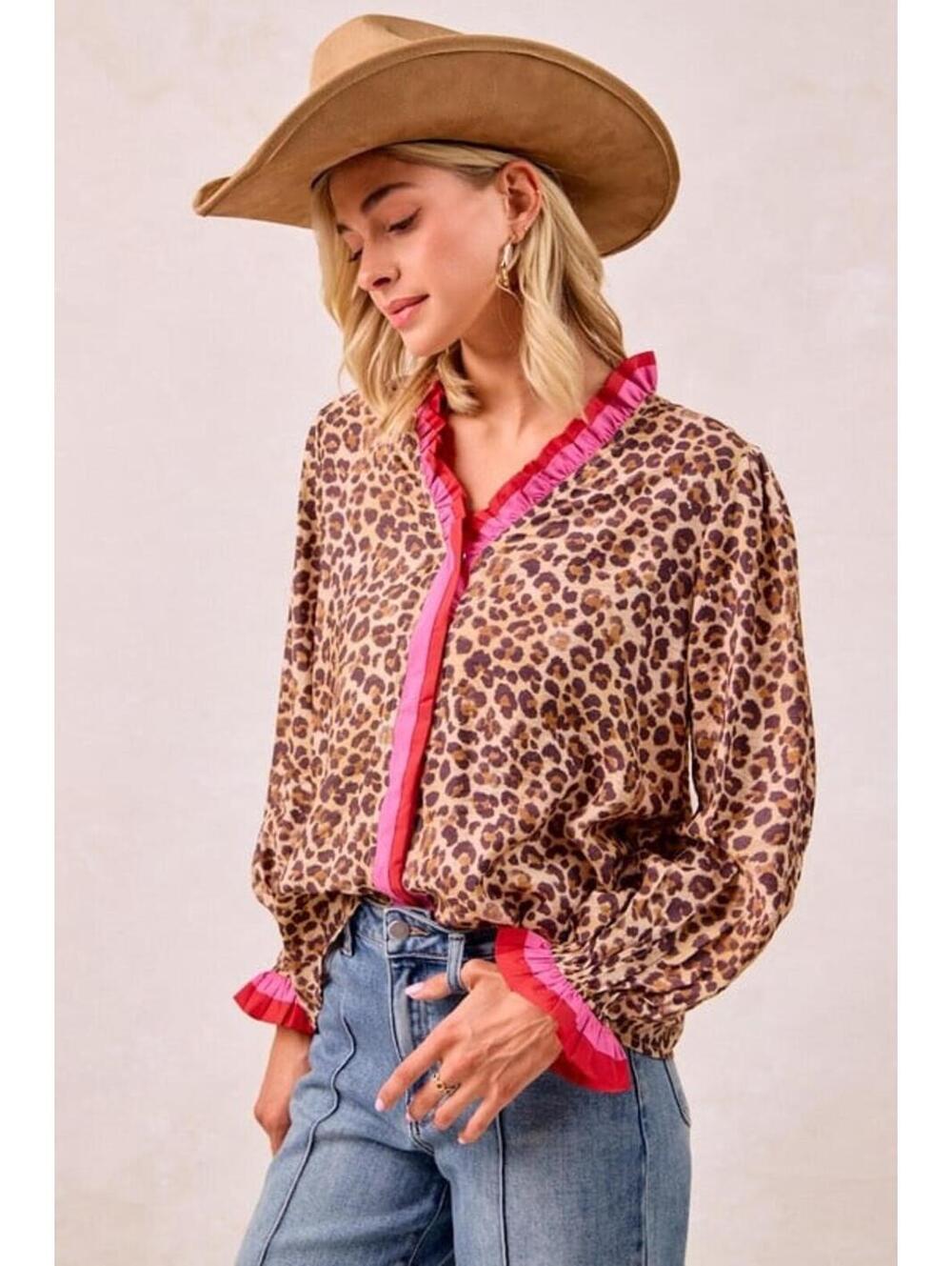 Bibi Leopard Print Boutique Top with Pink/Red Trim XL NWT - Picture 9 of 9